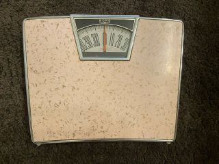 Vintage 1950’s Mid Century Pink With Gold Confetti Borg Bathroom Scale Accurate