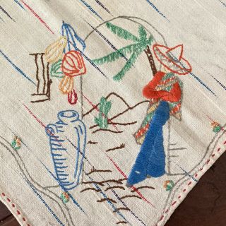 Vtg Hand Crafted Embroidered Mexican Sombrero Man Tablecloth Handmade Cloth