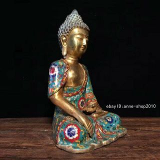 32cm Marked China Old Cloisonne Brass Bronze Sakyamuni Buddha Statue Ahhh