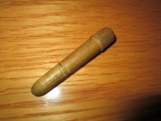 Vintage Wood Wooden Carved Bullet Shaped Cylinder 2 5/8 " Lid Screws Off