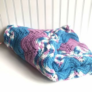 Vintage Crochet Afghan Throw Blanket Handmade Blue Purple 58 " X 47 "
