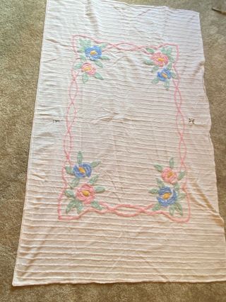 Vintage Chenille Baby Blanket Bedspread - Cutter For Crafts Projects - 40 X 64