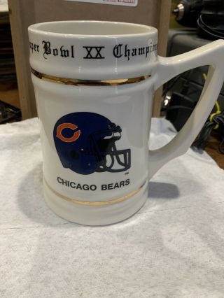 Vintage 1985 Chicago Bears Bowl Xx Champions Mug/stein Gold Stripes