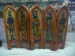 Antique Three Wise Men / Nativity Folding 5x Panel,  Tall 22  Wood Carving Poland
