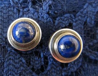 Georg Jensen Rare Vintage 1945 Sterling Silver Blue Lapis Lazuli Pierce Earrings