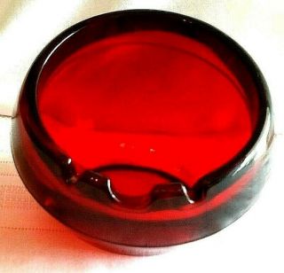 Royal Ruby Art Glass Ashtray Thick Heavy Glass