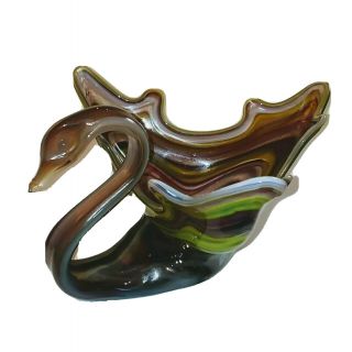 Vintage Multi Colored Glass Swan Candy Dish/ Bowl