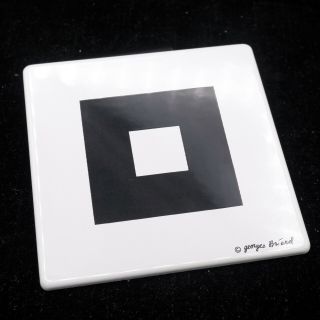 Vintage Mid Century Signed Georges Briard Enamel Tile 4½” Geometric Black White