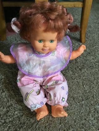 1989 Ideal Baby Chrissy Doll Pull String Red Hair Outfit
