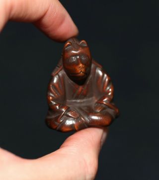 Antique Japanese Carved Wood Netsuke Of A Fox Priest,  19th Century,  Meiji Period