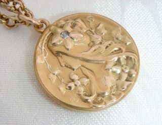 Antique 12k Solid Gold Diamond Repousse Photo Locket & Solid Gold Chain Necklace