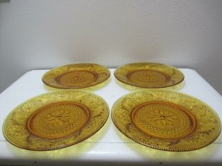 Vintage Tiara By Indiana Glass Set Of 4 Plates Sandwich Amber 8 3/8 " D