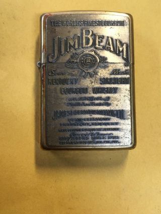 1995 Solid Brass Zippo Lighter - Jim Beam Bourbon Whiskey