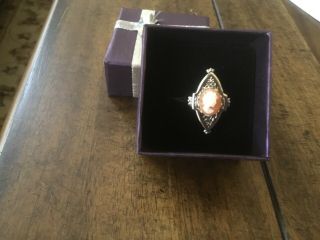Vintage Sardonyx Shell Cameo Ring Silver Tone Size 7 1/2 Hand Carved In Italy B