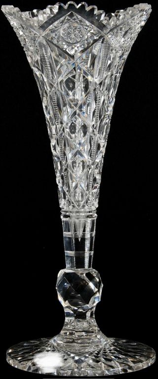Huge Antique Abp Signed Hawkes 16” Navarre Pattern Heavy Cut Glass Vase