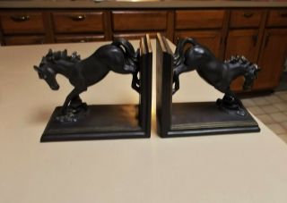 Vintage Art Deco Horse Bookends Bronze Clad Over Plaster Sharp Details