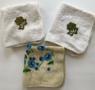 3 Vintage Washcloths Flower Theme Dundee And Cannon Cotton Usa