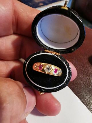 Fine Antique 18ct Gold Diamond And Ruby Set Gypsy Ring