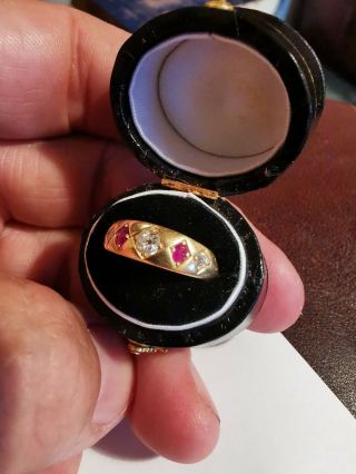 FINE ANTIQUE 18CT GOLD DIAMOND AND RUBY SET GYPSY RING 2