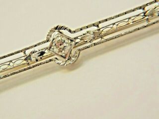 Vtg Antique Victorian 18k Wg Filigree Diamond Bar Pin 4.  7g Old Style Stone