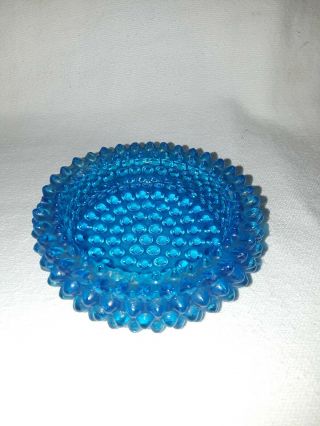 Retro Vintage 3.  5 " Round Blue Bubble Glass Cigarette Ashtray
