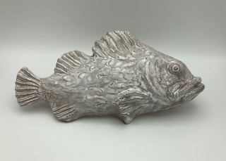 Vtg Signed Thora Ovenware Wall Decor Fish Sculpture Figure Redware Rock Bass