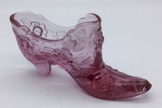 Vintage Fenton Dusty Rose Pink Glass Cabbage Rose Shoe Figurine