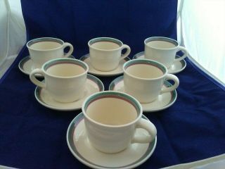 Set Of 6 Vintage Pfaltzgraff Juniper Coffee/tea Cups & Saucers Ex