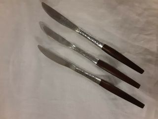 3 Vintage Interpur Stainless Steel Flatware Japan Wood Handles Mcm Butter Knives