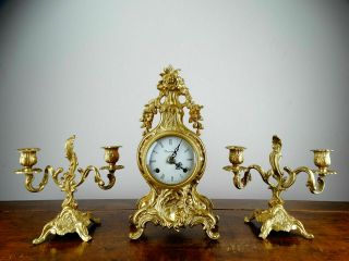 Antique Franz Hermle Imperial Louis Xv Rococo Ormolu Mantel Clock Candelabra