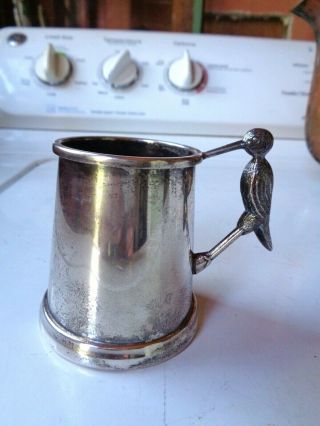 Vintage Silver Plated On Copper Towle Sheffield Deco Baby Cup Bird Handle
