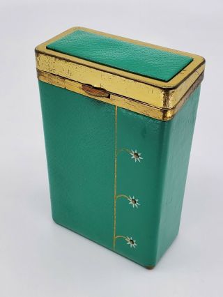 Vintage Buxton 1950’s Retro Green Leather Cigarette Case Flip Top Goldtone Trim