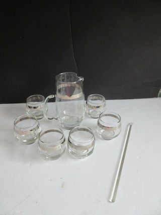 Vtg Libbey Silver Rim Cocktail Mixer w 6 Roly Poly Glasses Dorothy Thorpe Style 2