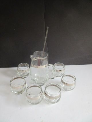 Vtg Libbey Silver Rim Cocktail Mixer w 6 Roly Poly Glasses Dorothy Thorpe Style 3