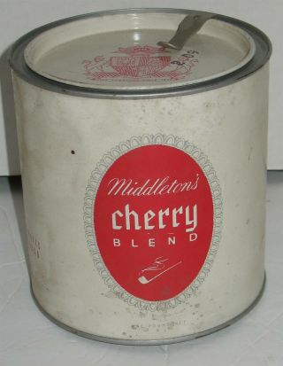 Vtg Middleton ' s Cherry Blend White/Red Tobacco Lidded Storage Tin Can Canister 3