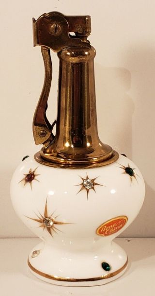 Vintage Japanese Table Lighter In Bone China And Colored Rhinestones