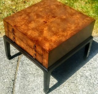 VINTAGE MID CENTURY MODERN HEKMAN BURL SIDE TABLE W/ CHINESE ASIAN FLARE 2