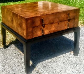 VINTAGE MID CENTURY MODERN HEKMAN BURL SIDE TABLE W/ CHINESE ASIAN FLARE 3