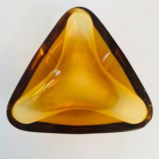Vintage Atomic Ashtray Amber Glass Retro Mid Century Modern Triangle Candy Dish