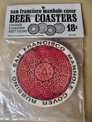 Set 6 Vintage 1950s Beer Coasters San Francisco Manhole Covers Made In Germany