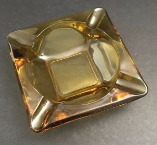 Vintage Mid Century Modern Amber Glass 4 - Slot Square Retro Ashtray -