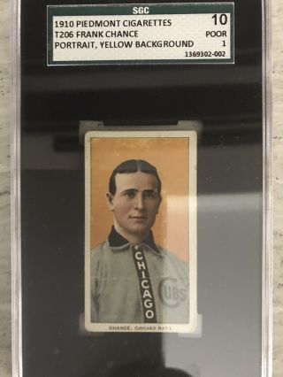 1909 - 11 T206 Piedmont Frank Chance Yellow Portrait Chicago Cubs Sgc 1
