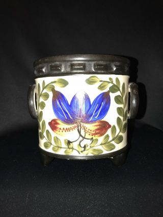Vintage Bohemia Czech Art Pottery Planter Vase Cache Hand Painted