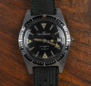 Vintage PAUL PORTINOUX Stainless Steel Compressor Skin Diver Automatic Watch 2