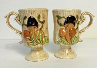 Vintage Mushroom Coffee Mug Cup Functional Collectible Ceramic Pottery Set Of 2