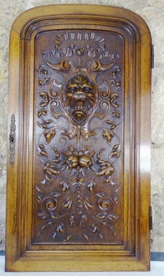 35 " Antique French Large Carved Wood Architectural Door Panel Gothic Lion Walnut