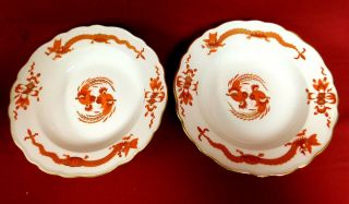 2 Antique Rare Meissen Opulent Court Red Dragon Soup Bowls - 9 1/2 " -