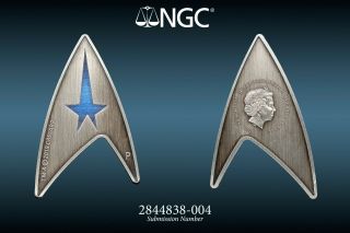 Ms70 2 - Coin - Set 2019 Star Trek Starfleet Command Emblem Antiqued Silver $1$2 3oz