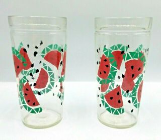 Set Of 2 Vintage Anchor Hocking Watermelon Jelly Jar Iced Tea Glasses Cups