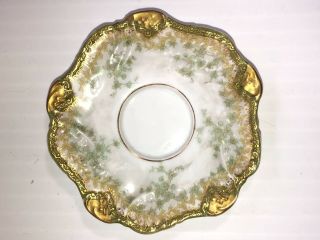 Antique Vtg Elite Sm Limoges France Floral Gold Green Hand Painted Saucer